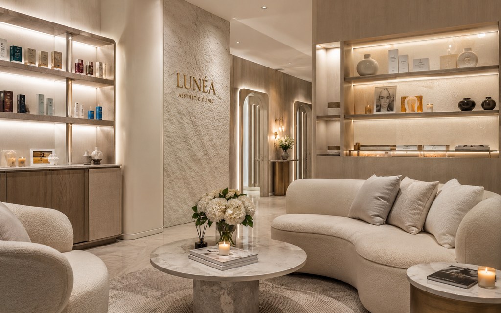 Lounge dan skincare retail corner LUNÉA Aesthetic Clinic
