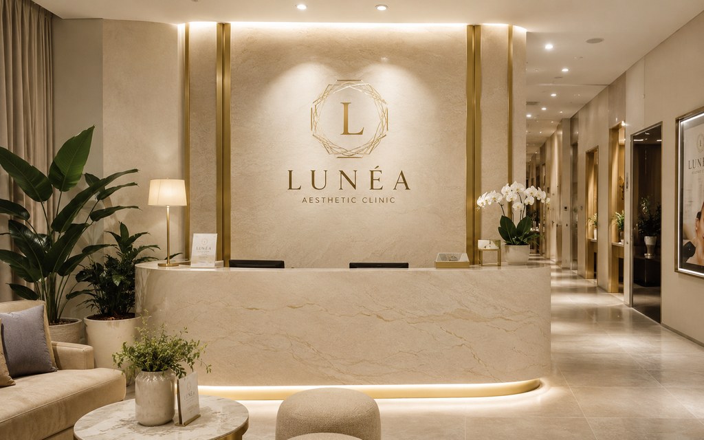 Reception dan waiting lounge LUNÉA Aesthetic Clinic